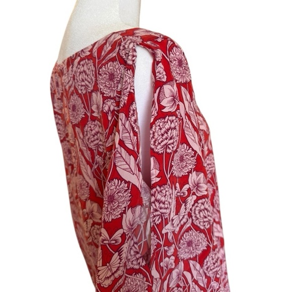 Ecru Red Floral Print Boho Blouse Top Women’s Size Small - Picture 4 of 7